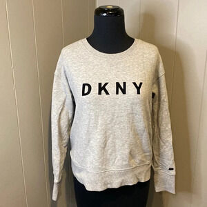 DKNY Women’s Small Sweatshirt Velour Letters Long Sleeve Slit Hem